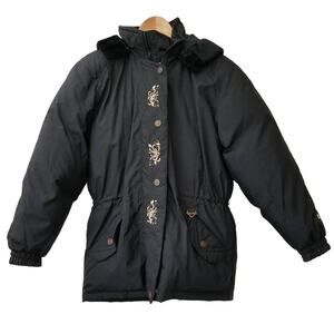 Fera Skiwear Womens Hooded Down‎ Jacket Embroidered Black Size 8